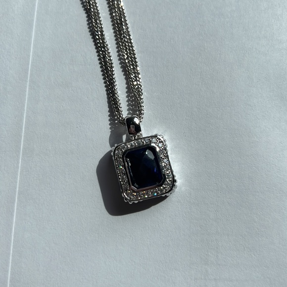 Sterling Silver Necklace with Cz and Blue Stone - Picture 4 of 6